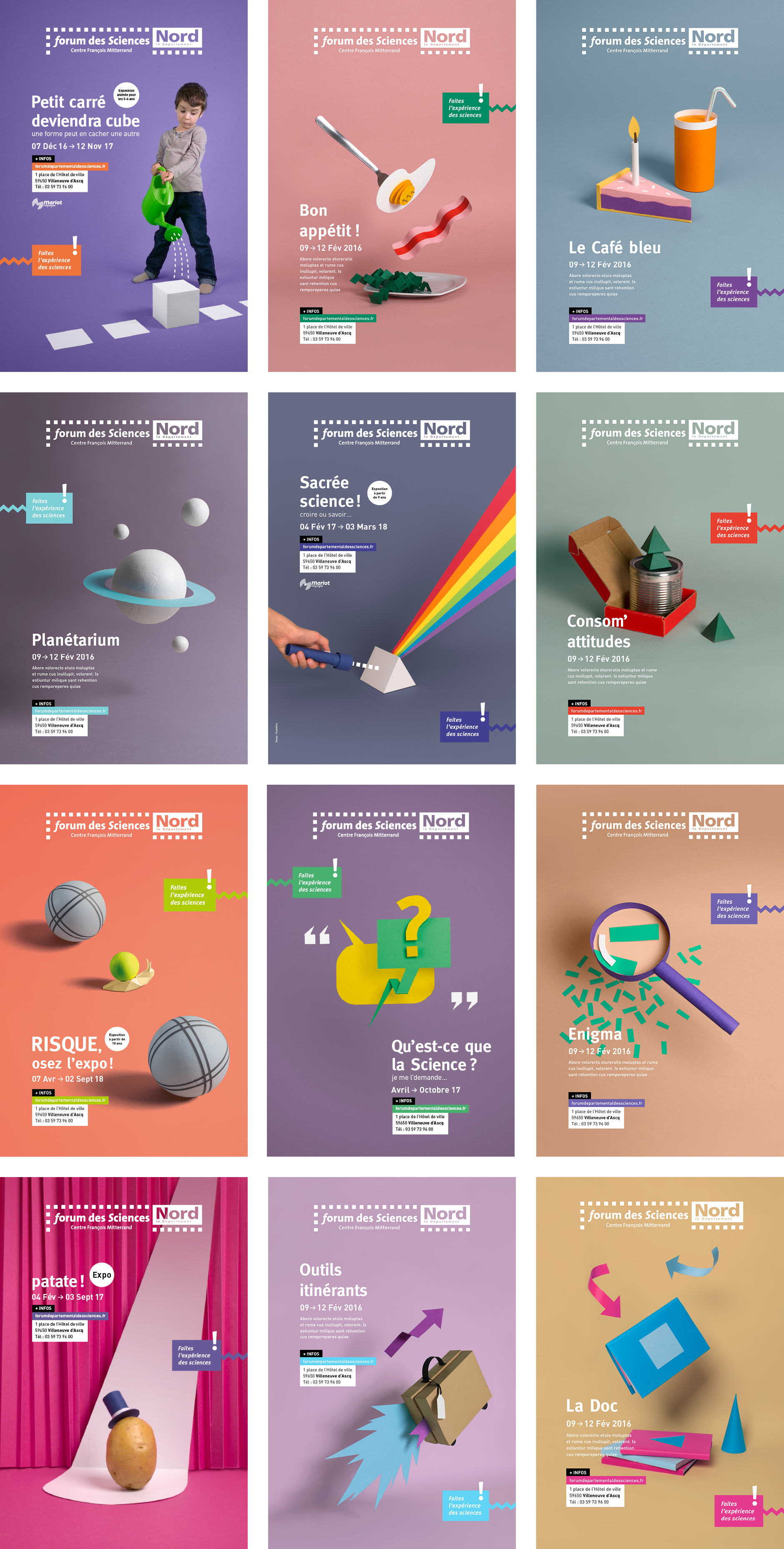 collection d'affiches pour la fête des sciences DIY paper art