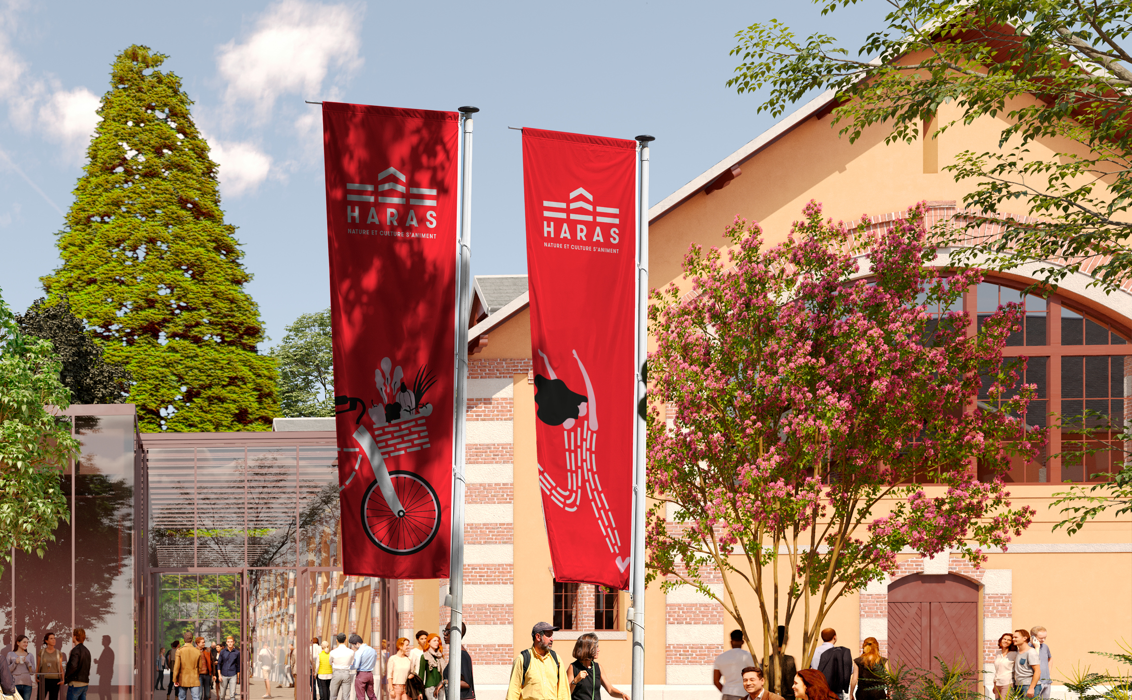 Haras-Annecy-identite-visuelle-drapeau-signaletique-lieu-culture